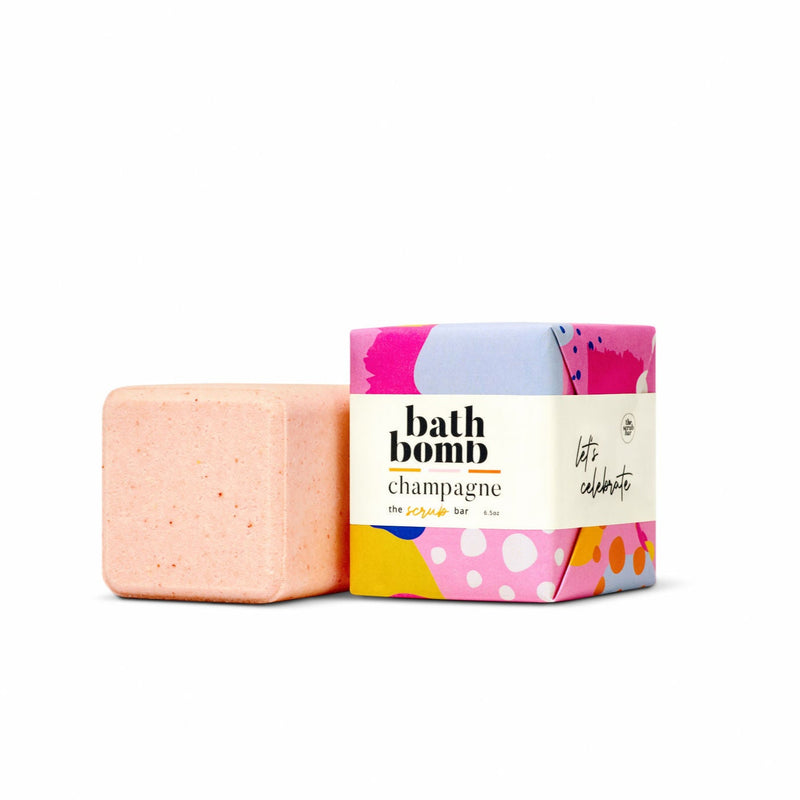 Let’s Celebrate champagne glitter bath bomb, ideal party favors for adults to enjoy luxurious bubbly baths by The Scrub Bar