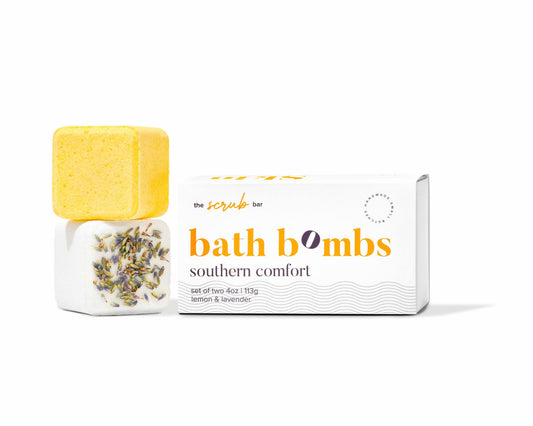 Southern bathtub bombs featuring lemon and lavender, ideal bath gift set and bathbomb experience by The Scrub Bar.