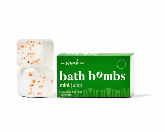 Eucalyptus moisturizing bath bombs with Epsom salt and baking soda for relaxing bath soaks by The Scrub Bar
