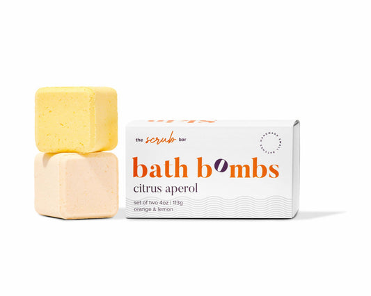 Citrus Aperol, and orange and lemon bath bomb set a refreshing gift for women by The Scrub Bar.