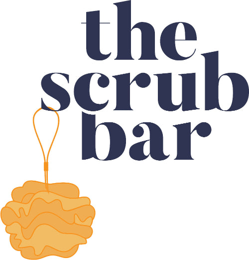 The Scrub Bar Logo with  orange luffa hanging from lettering
