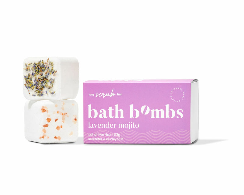 Lavender Mojito natural bath bombs with eucalyptus, best bath bombs for relaxation and gift sets by The Scrub Bar.